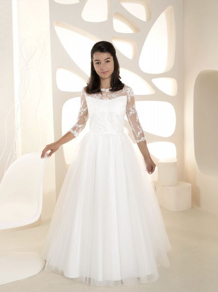 Mia ♥ Kommunionkleid mit Spitzenärmeln in ivory