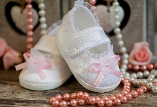 Taufschuhe ♥ Ballerinas, weiss/rosa