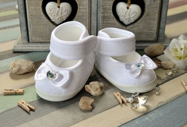 Baby Taufschuhe mit Schleife, weiss