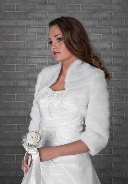 Bolero, Brautjacke aus Kunstfell, 3/4-Arm